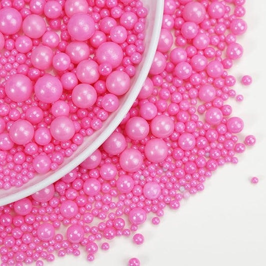 Dazzjoy Edible Hot Pink Pearl Sprinkles, Edible Sugar Candy, 130g/4.58oz, Pink Ball Pearls for Cake Decorating, Cupcake Toppers, Baking Cake Decoration, Wedding Party Holiday Supplies