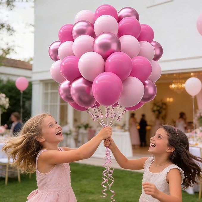 160Pcs Pink Balloons Metallic Pink Balloon,12 Inch Hot Pink Balloons Pink Metallic Pink Latex Balloons for Wedding,Baby Shower,Princess Theme Party Decorations