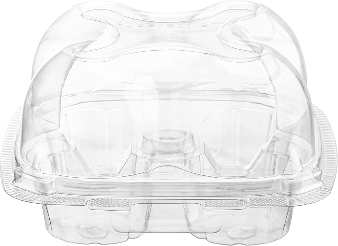 Plastic Cupcake Containers Boxes | 4 Compartment – 50 Pack | Disposable High Dome Cupcake Holder With Lid Bulk | Extra Sturdy And Stackable Cupcake Boxes | Durable Muffin Packaging Transporter To Go