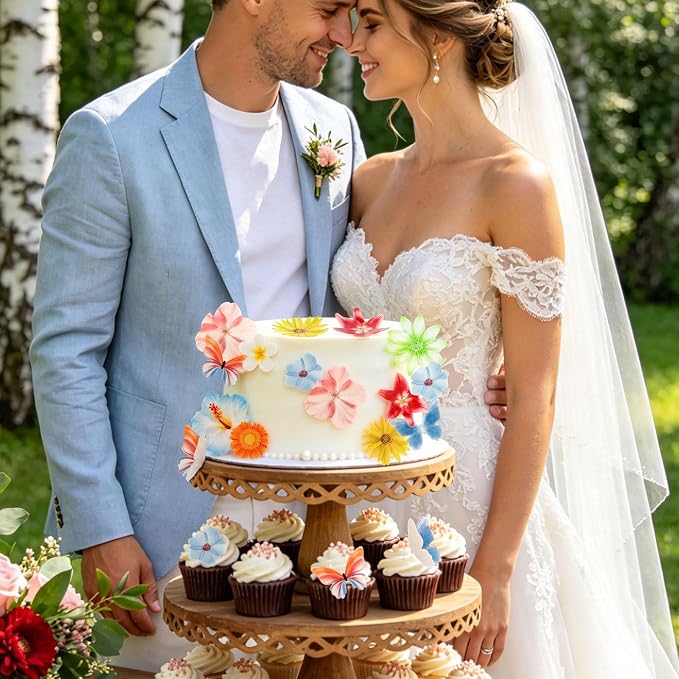 60PCS Edible Flowers and Butterfly Cake Decorations Edible Butterfly and Flowers Cake Topper Cupcake Toppers for Wedding Spring Tea Party Flower & Butterflies Themed Birthday Baby Shower