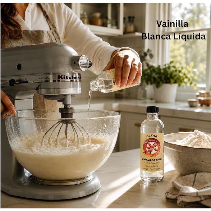 Royal Artisan Clear Vanilla Extract, with real vanilla bean, Organic, colorless; ideal for white icings, buttercream, light cakes and beverages; clean flavor; 8 fl oz (240 ml) glass bottle
