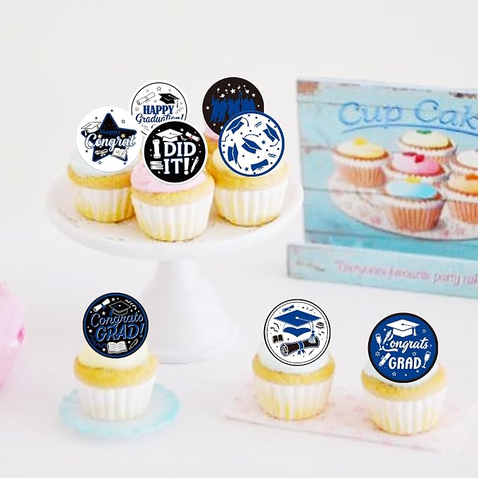 63 PCS Edible 2026 Graduation Cupcake Toppers Diploma Congrats Grad Cap Cupcake Picks Edible I Did it Cake Decorations for Class of 2026 Graduation Theme Party Decorations Supplies Dark Blue