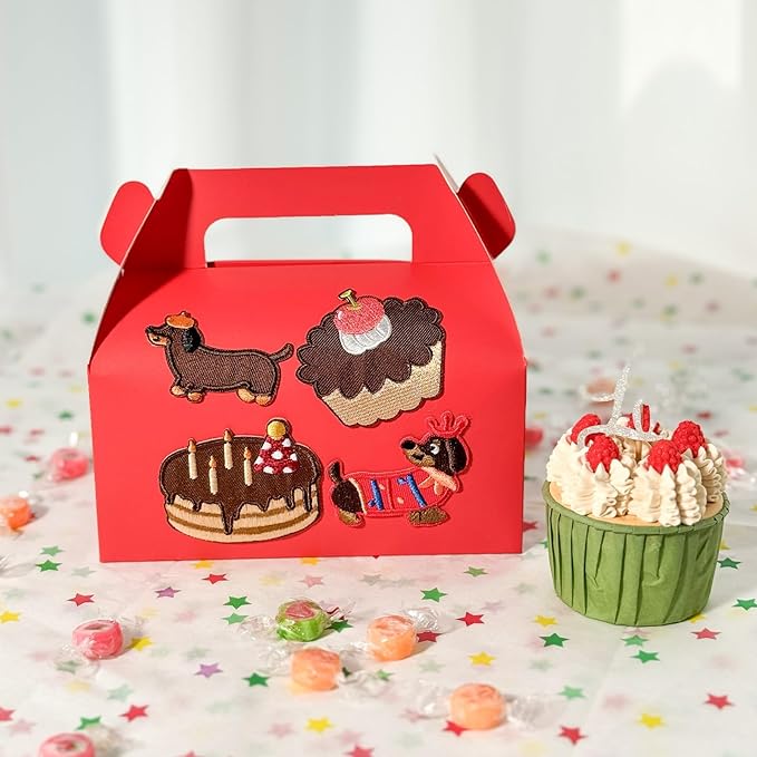 UnicoPak 30 Pack Red Party Favor Bag Boxes, Gable Gift Boxes for Treats Goodies Candies Cookies, Ideal for Red Party Favors, Theme Birthday Party, Valentine's Day, 6.5x3.5x3.5 Inches