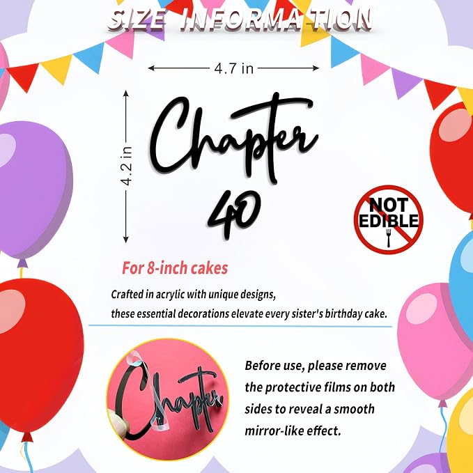Chapter 40 Cake Topper – Acrylic 40th Birthday Cake Decoration for women and men, Happy 40 Cake Topper for Party, (chapter 40)