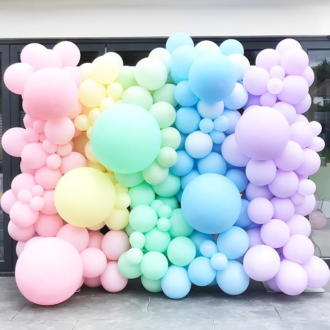 Voircoloria 130pcs Pastel Balloons Different Sizes 18" 12" 10" 5" Macaron Latex Balloon Garland Arch Kit for Birthday Easter Baby Shower Graduation Wedding Gender Reveal Anniversary Party Decorations