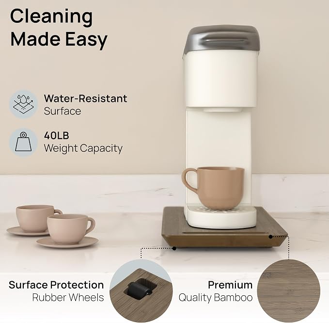 Ibyx Elegant Appliance Slider - Sliding Tray for Coffee Maker & Heavy Kitchen Appliances, Easy Slide, Made of Premium Bamboo, Space-Saving Kitchen Organizer, 40 lb Capacity, Brown - 7.5 x 14.5 Inch