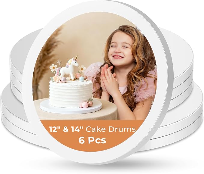 Kootek Cake Boards 12 & 14 Inch Round, 1/2 Inch Thick Cake Drum, Sturdy Corrugated Cardboard Base, Base para Pastel, White, 6 Pack