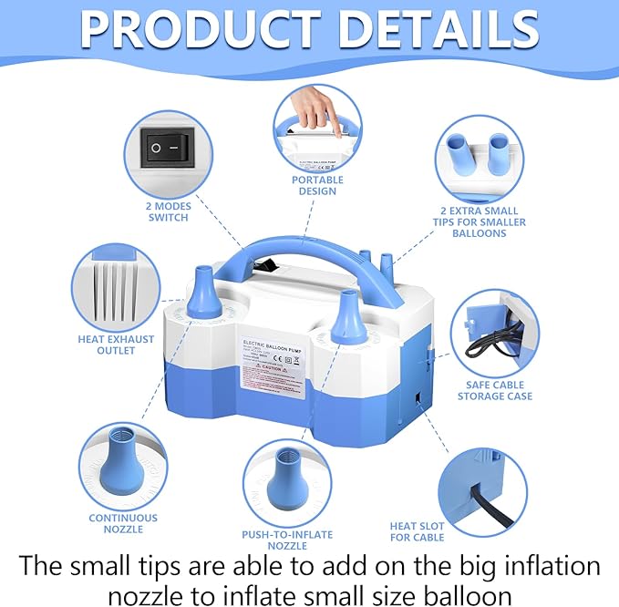 Balloon Pump Electric Party Decorations - Electric Balloon Pump for Balloon Arch Kit, Portable Dual Nozzle Balloon Inflator