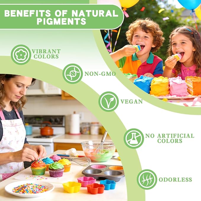 Natural Food Coloring - 5 Colors FD&C & Artificial Dye Free Food Coloring, Liquid Plant Based Food Dye for Baking, Cake Decorating, Frosting, Easter Eggs, Fondant