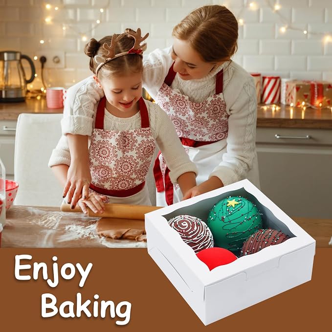 20pcs Cookie Boxes 6x6x2.5 Inch Bakery Boxes with window Chocolate Covered Strawberries Box Treat Box for Mini Cake Macaroon Dessert Pastry Muffins
