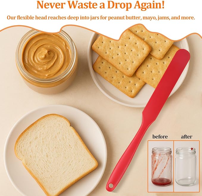 6 Pack Silicone Jar Spatula Small Silicone Spatulas Mini Jar Scraper for Peanut Butter, Mayo, Jams Flexible Kitchen & Baking Tools