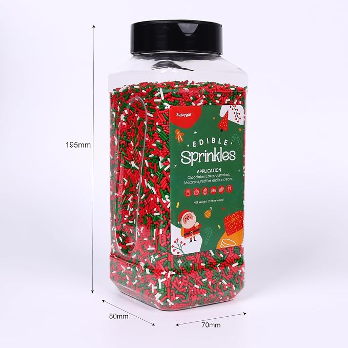 Christmas Jimmies Sprinkles, Bulk 1.32 LB, Food Grade, Sprinkles for Cake Decorating, Sujoygar, Baking, Cookies, Chocolates, Cupcake Toppers