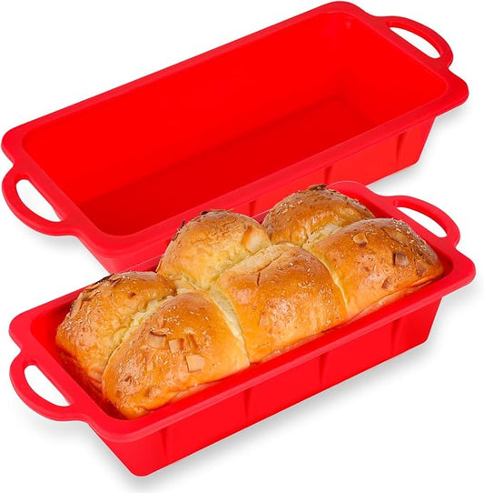 Vinino 2 Pack XLarge Nonstick Silicone Loaf Pans 12.5x5.5'' for Baking | 2 Extra-Large Pans for Baking Long Loaves, Paired Meatloaves & Pound Cake Batches, Red