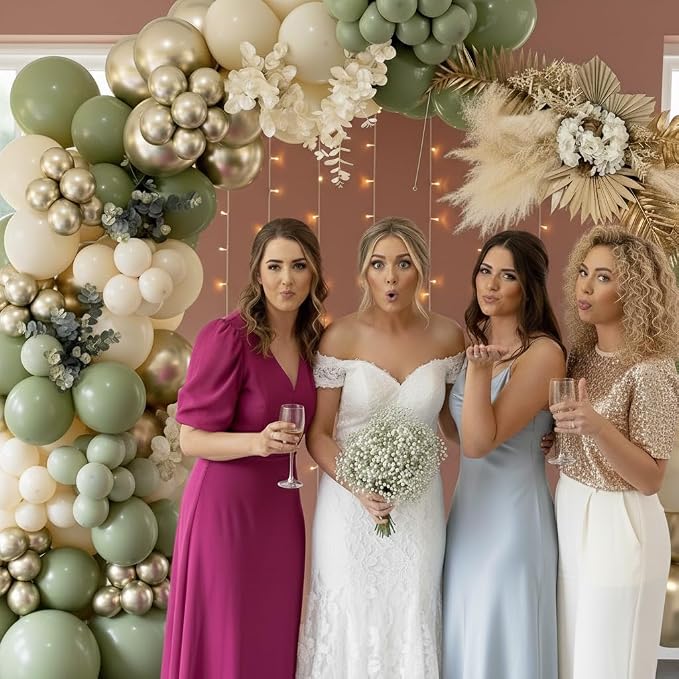 Sage Green Balloons Garland Arch Kit - 5 10 12 18 inch Different Size Sage Green White Sand Gold Balloons for Wedding Bridal Shower Birthday Anniversary Bachelorette Theme Party Decorations