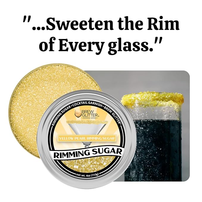 Brew Glitter - Yellow Pearl Rimming Sugar (1LB, 1x Resealable Bag) Cocktail Garnish for Mixed Drinks & Refreshments