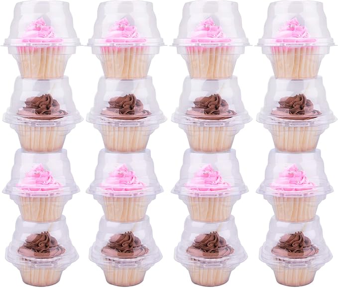 Cupcake Boxes Individual Cupcake Containers, 50 Packs Regular Single Cupcake Holder High Topping for Muffins, Thicker Stackable Plastic Cupcake Carrier for Party (50 pack)