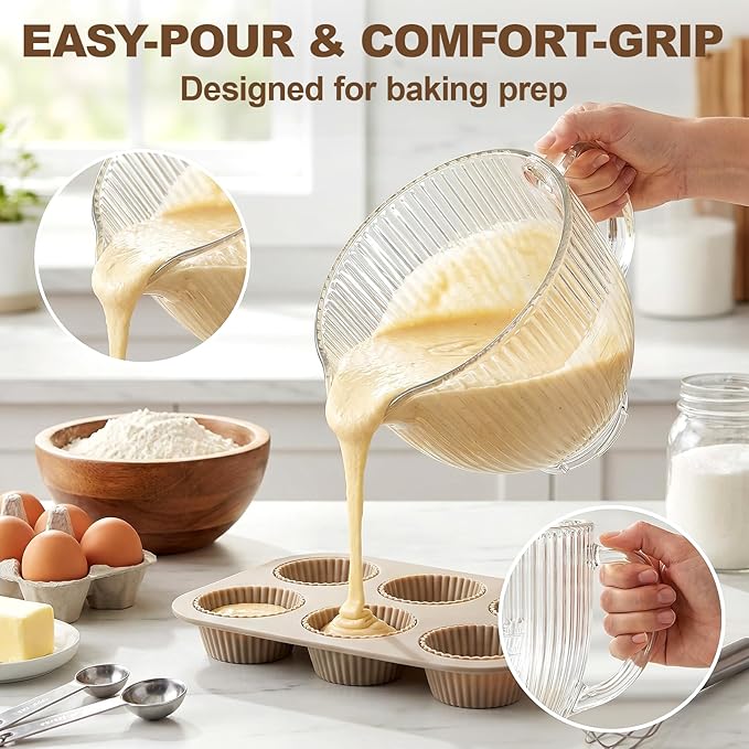 Glass Mixer Bowl for KitchenAid 4.5 and 5 Quart Tilt-Head Stand Mixers, 5 qt Mixing Bowl for Kitchen Aid With Measurement Markings & Handle