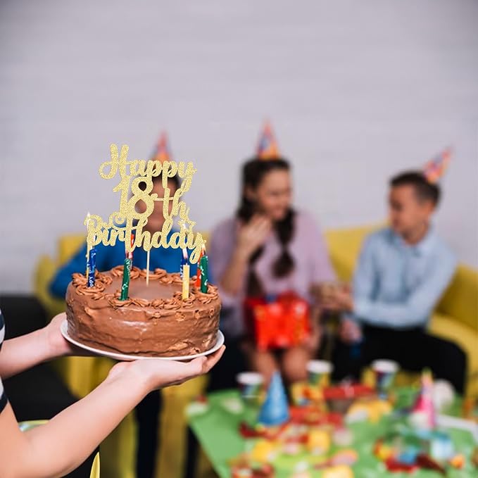 Gyufise 1Pc Happy 18th Birthday Cake Topper Glitter 18 & Fabulous Cheers to 18 Years Old Birthday Cake Pick for Celebrating 18th Birthday Party Cake Decorations Supplies Gold