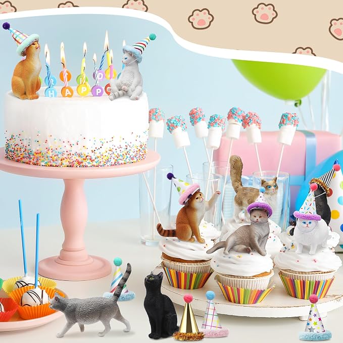 Colingmill 18 Pcs Cat Cake Toppers Figurine Hat Birthday Party Decorations