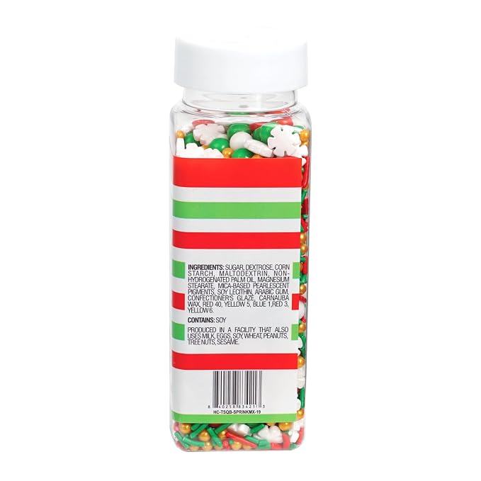 Red, White, Gold and Green Pearls and Snowflakes Sprinkles Mix 4.4 oz, Christmas Sprinkles For Cake Decorating, Baking, Ice Cream & More, The Hampton Candy Company