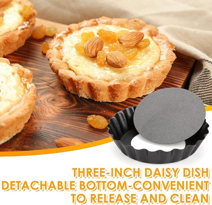 12 Packs Egg Tart Mold, 3" Mini Tart Pans Removable Bottom, Reusable Non-Stick Cupcake Cake Muffin Mold, Mini Pie Pans Set For Baking (Black)