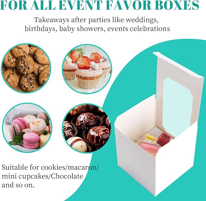 NPLUX 25 Pcs Cupcake Boxes Individual Cupcake Containers Pre-Assembled Single Cupcake Boxes 3.5"x3.5"x3.5" with 25 Pcs Inserts for Cupcakes Muffins Party Favors(White)