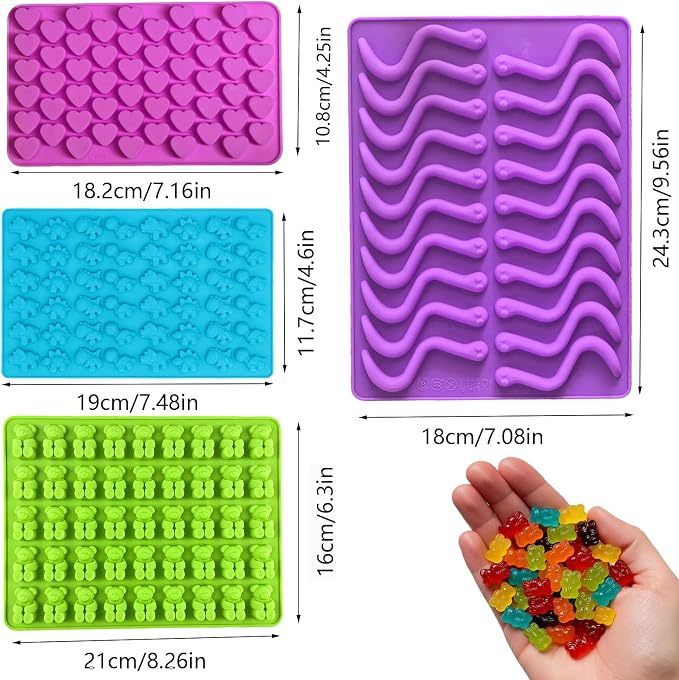 Gummy Candy Molds - Silicone Mini Gummy Bear/Hearts/Dinosaur/Gummy Worm Mold with 2pcs Dropper,Non-stick and Bpa Free for Candy Chocolate Gummies Baking