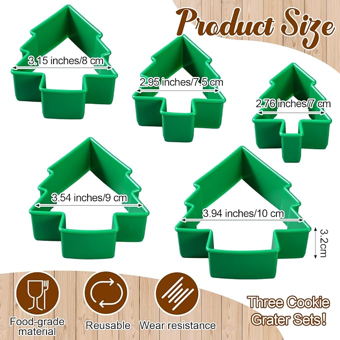 Domensi 3 Sets Christmas Tree Cookie Cutters, Plastic Christmas Cookie Cutter Tools for Baking, Biscuit