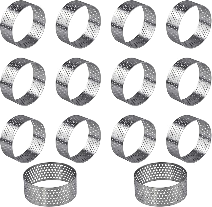 14 Pack Tart Rings for Baking, 2 Inch Perforated Stainless Steel Cookie Rings for Mousse, Cake, Tarts, Pastry & Dessert, Round Baking Molds for Perfect Pastry Crusts