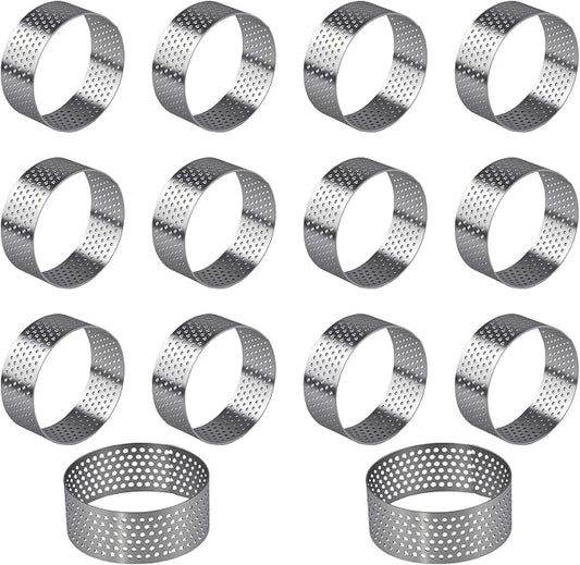 14 Pack Tart Rings for Baking, 2 Inch Perforated Stainless Steel Cookie Rings for Mousse, Cake, Tarts, Pastry & Dessert, Round Baking Molds for Perfect Pastry Crusts