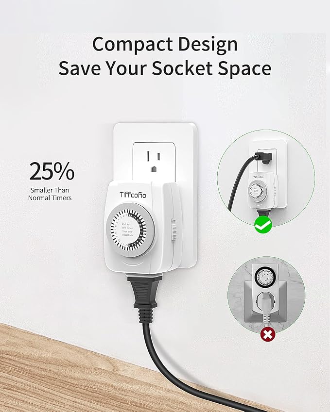 TiFFCOFiO Indoor Mechanical Outlet Timer, 3 Prong Timers for Electrical Outlets, 24-Hour Programmable Plug in Christmas Light Timer, ETL Listed (4 Pack)