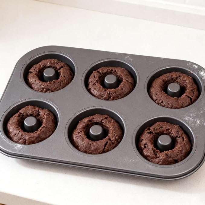 Non-Stick Donut Baking Pan, 1 Pack 6-Cavity Premium Carbon Steel Donut Mold, Heavy Duty & Oven Safe Baking Tray for Donuts, Muffins, Cakes and Biscuits, Easy Release