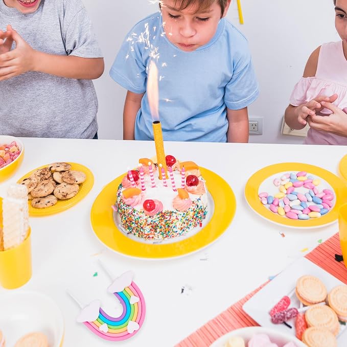 Rainbow Cake Topper, Cute Colorful Cloud and Heart Rainbow Cake Decoration Natural Sky Theme Party Decorations Soft Pottery Cake Decoration Supplies for Boys Girls Happy Birthday Party Wedding