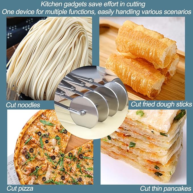 5-Wheel Pastry Knife, Spaghetti And Noodle Slicer, Stainless Steel Pizza slicer, multiple pasta roller cutter tools, baking roller adjustable pizza knife slicer, splitter