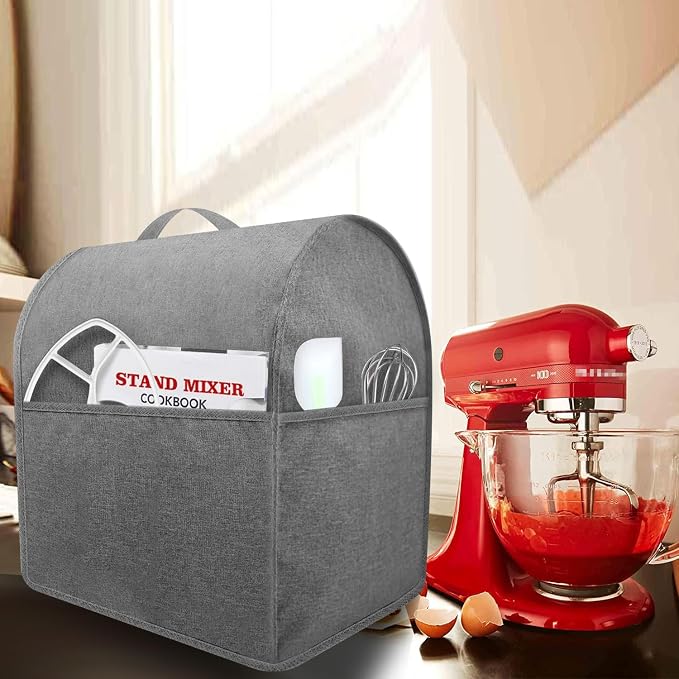 Stand Mixer Dust-proof Cover for KitchenAid Mixer，Multi Pockets for Various Kitchen Appliance Accessories，Water-resistant，Easy Cleaning (Grey(New style), Fit for Bowl Lift 5-8 Quart)