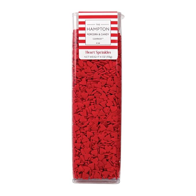 Red Hearts Sprinkles 4 oz, Sprinkles For Cake Decorating, Baking, Ice Cream & More, The Hampton Candy Company