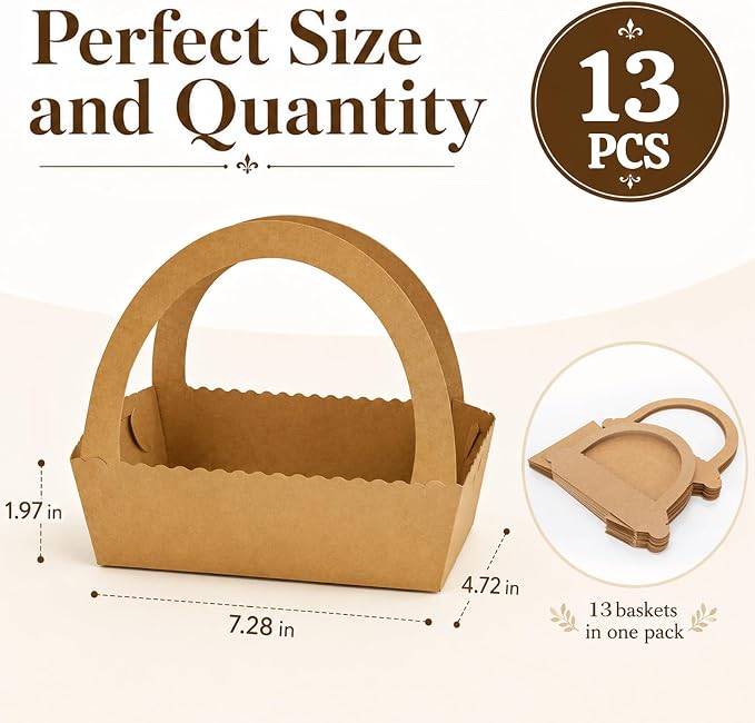 RAINFLOW 13 Kraft Gift Boxes with Handle - Brown Basket for Snacks | Brown Boxes With Handles For Cookies, Donuts, Pastries, DIY and Party Gifting, Christmas, Wedding, Birthday, Anniversary
