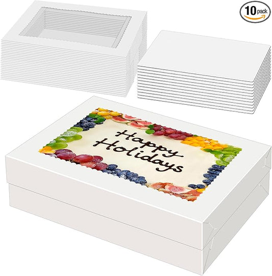 Sudaya 14x10x4 Cake Boxes with Boards, Rectangle Quarter Sheet Cake Boxes, 1/4 Sheet Bakery Box with Window, Disposable Carry Bakery Containers for Cookie, Donuts, Cupcakes, Pie, Wedding, Party