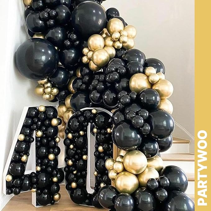 PartyWoo Gold and Black Balloons 100pcs 12 Inch Black and Gold Metallic Balloons for Birthday Wedding Anniversary Graduation Bachelorette Engagement Bridal Shower Retirement Party Decorations