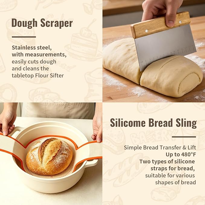 Sourdough Starter Kit, Collapsible Silicone Banneton Basket Set, Round & Oval Bread Proofing Bowl, BPA Free Food Grade Baking Supplies, Non-Stick Oven Dishwasher Safe Tools for Beginner Bakers