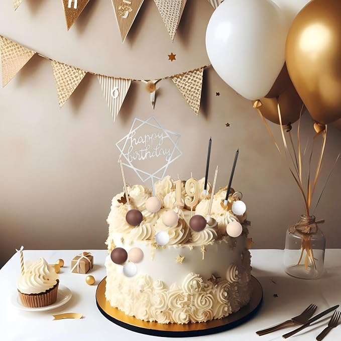 Yerliker 34 Pcs Happy Birthday Cake Toppers Decorations Birthday Candles DIY Cake Decor for Men Women Wedding Anniversary(Boho)