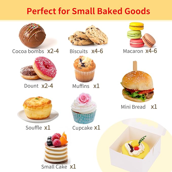 Moretoes 24pcs White Cookie Boxes, 4x4x2.5 Inches Small Bakery Boxes with Stickers for Small Cookies, Treats, Desserts, Chocolate Covered Strawberries, Mini Cake