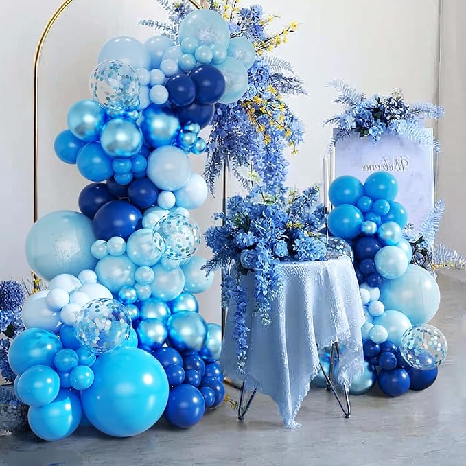 Blue Balloon Arch Kit, 143Pcs Metallic Navy Light Blue Balloons for Birthday Wedding Baby Shower Gender Reveal Decorations, Blue