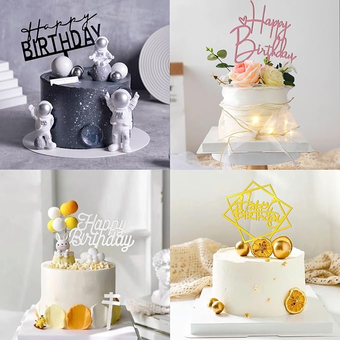40 PCS Happy Birthday Cake Topper Acrylic Cupcake Topper A Series of Birthday Cake Supplies Decorations 10 Styles 4 Colors