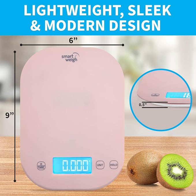 Food Scale, 11lb Pink Digital Kitchen Scale with LCD Display and Tare Function, 1g/0.1oz Precision, Weight Grams and Ounces for Baking, Cooking, Meal Prep and Weight Loss - Smart Weigh