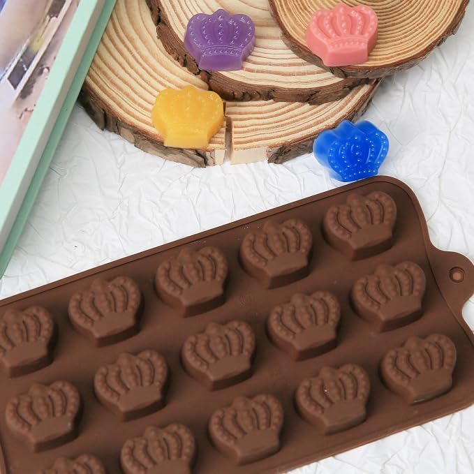 Mini Crown Chocolate Molds, 2 Pcs Silicone Molds with Crown Shapes for Making Chocolate/Candy/Gummy/Jelly, Food Grade Candy Mold with 15 Cavities Mini Crowns for Fruit Snacks