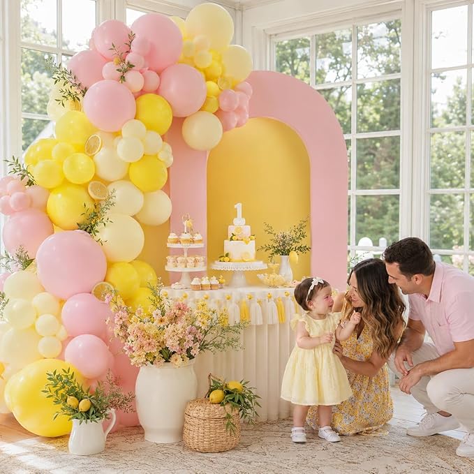 Pink and Yellow Balloon Arch Kit, 122Pcs Pastel Pink Yellow Balloons for Girls Lemon Party Decorations Summer Birthday Pool Theme Bridal Shower Baby Shower Engagement Party Decorations
