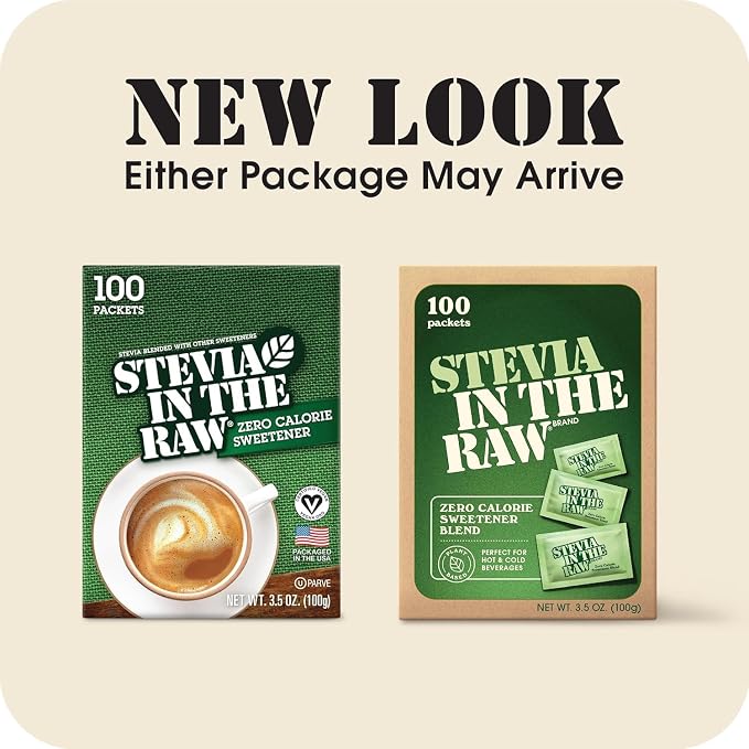 STEVIA IN THE RAW, Zero Calorie Sweetener Packets 100 Count Box (12 Pack)