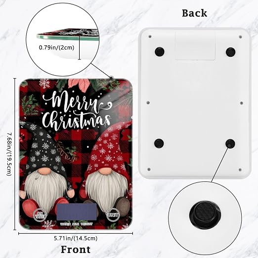 Food Scale Kitchen Scale Food Weight Scales Digital Weight Grams and Ounces Small Electronic Food Scale for Baking Cooking Red Black Checkered Christmas Gnomes Holly