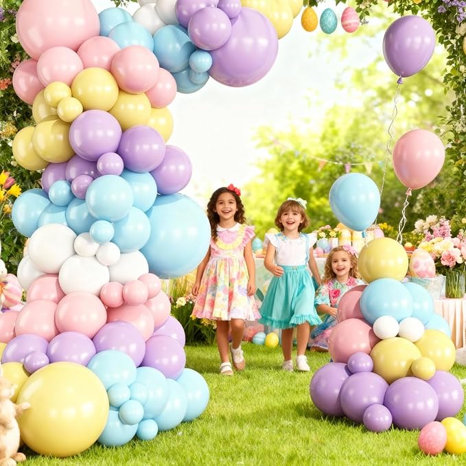 Pastel Rainbow Easter Balloon Garland Arch Kit, 144Pcs Macaron Easter Spring Balloons Arch Kit for Spring Birthday Baby Shower Wedding Party Decorations
